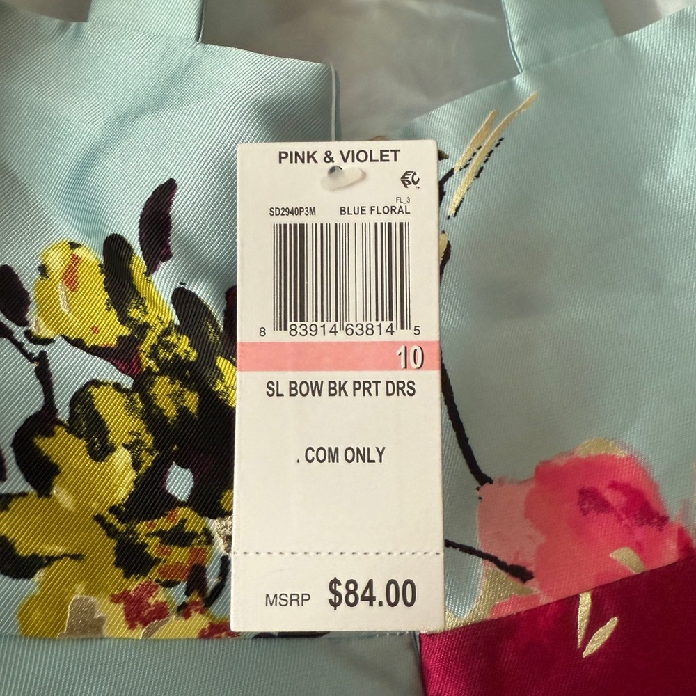 Girls Floral Party Dress Blue Pink | Formal Occasion | Size 10 - Picture 3 of 4